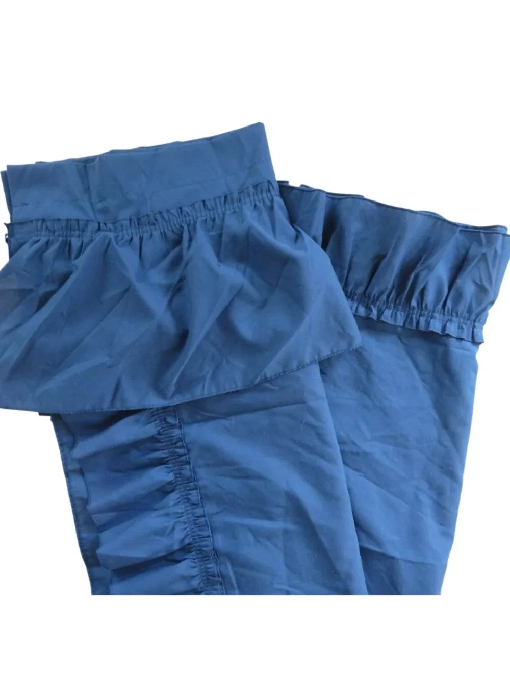 Vintage Navy Blue Curtain Panels Pair of 2 Ruffle Trim 62